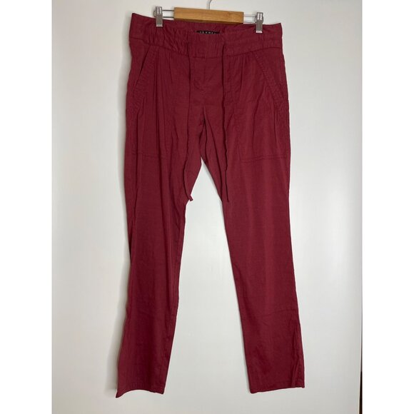 Theory Sidonia T Dark Red Stretch Linen‎ Blend Pant Trouser Cropped Size 6 - Picture 1 of 10